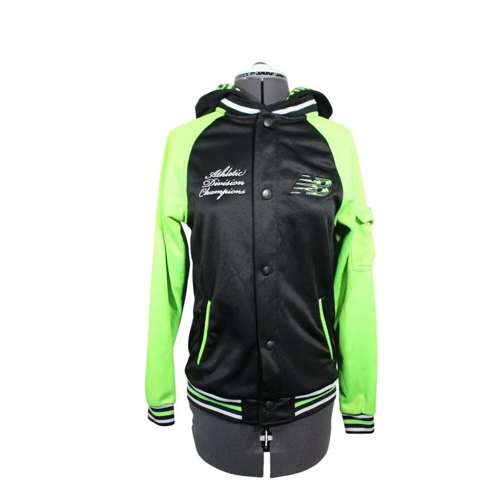 New Balance youth snap‎ front neon green black hoodie jacket 14/16